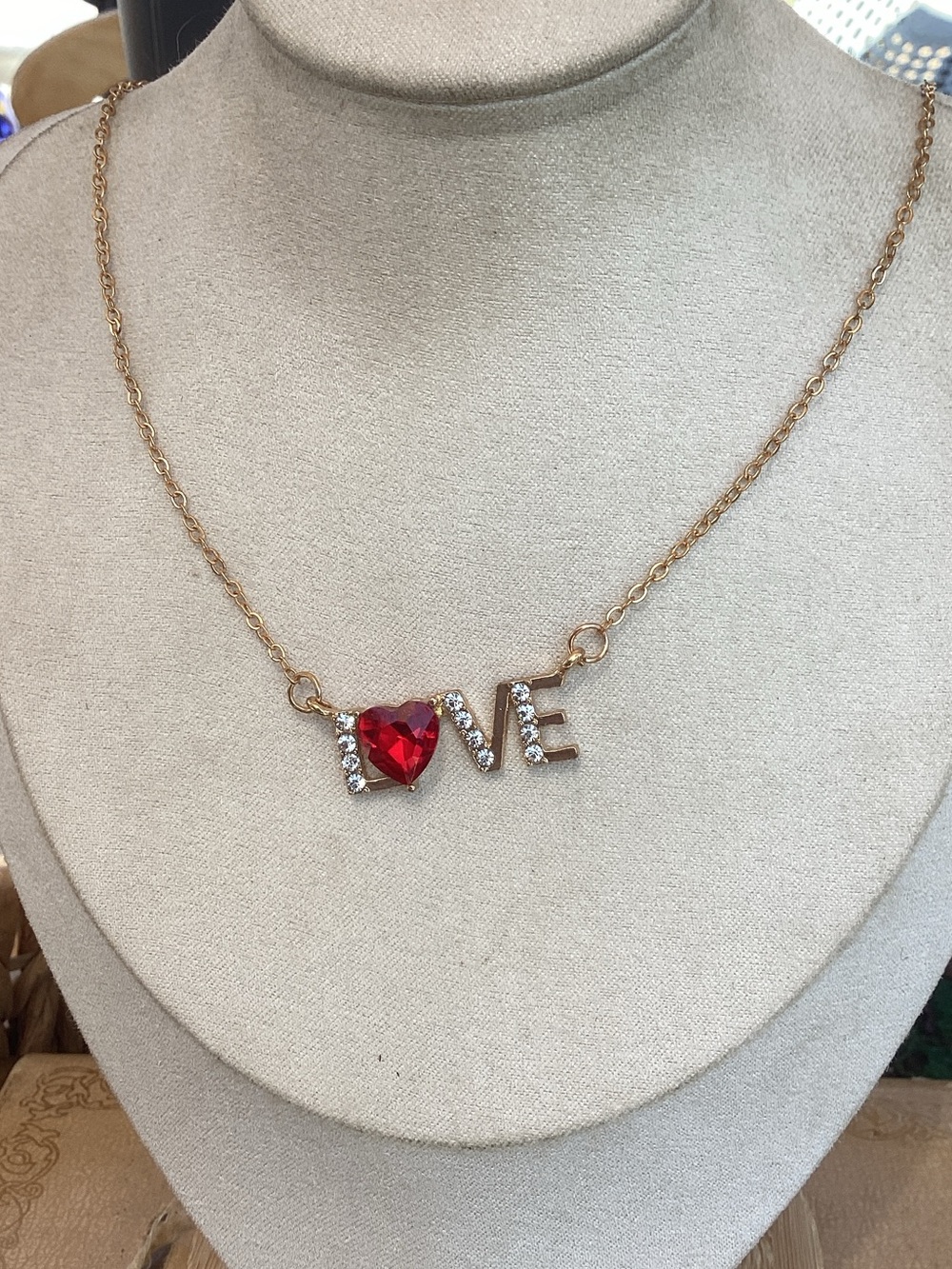 & Other Stories Gold-Tone Necklace with Red Heart and Crystal LOVE